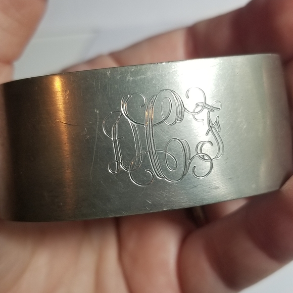 Vintage Pewter cuff bracelet engraved initials silver tone monogram - Picture 2 of 10